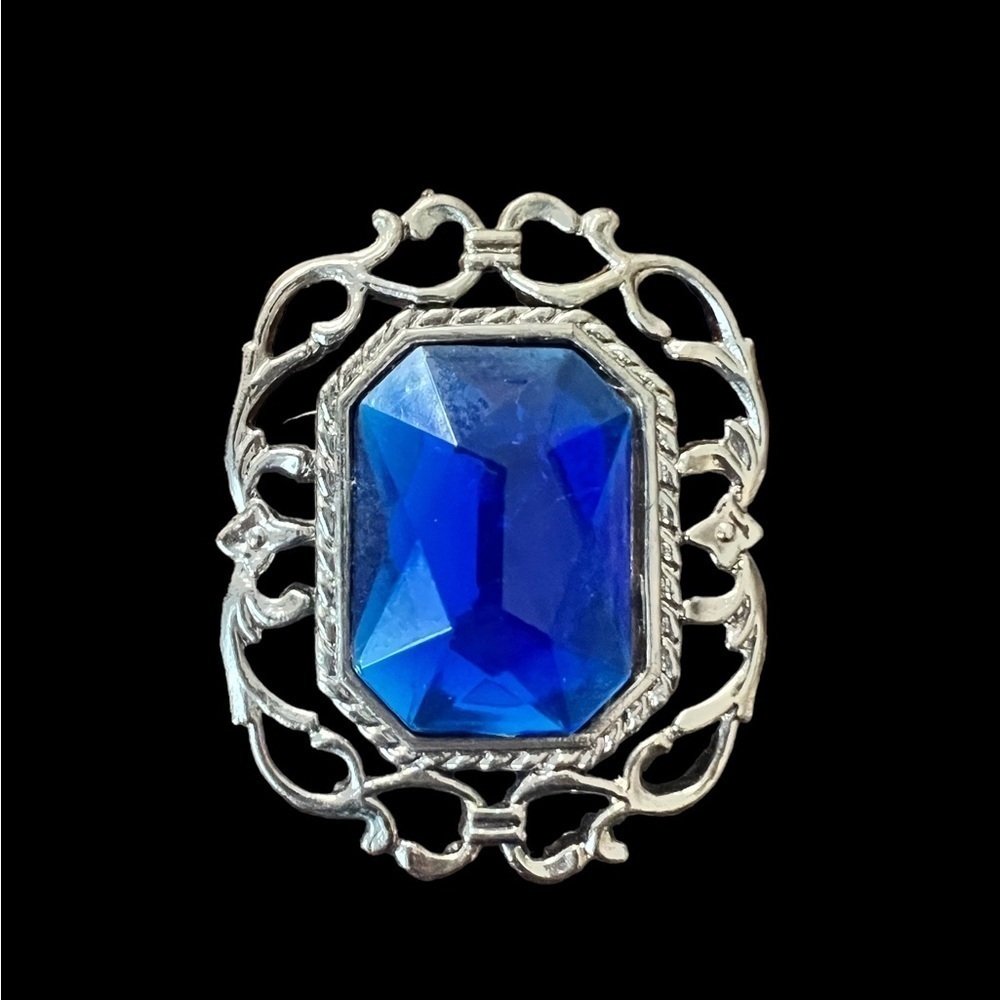 Vintage Costume Jewelry Pin Royal Blue and Silver